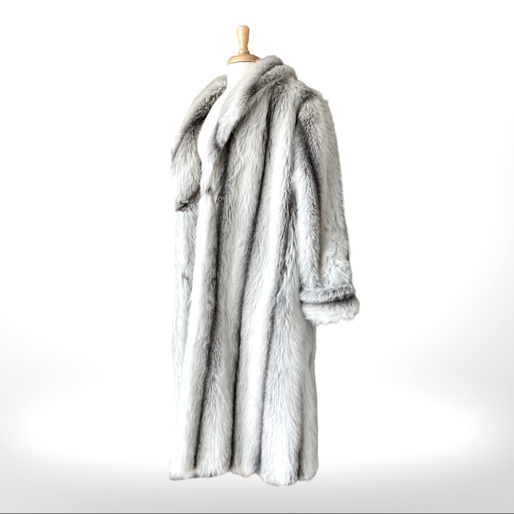 Vintage Silver Gray Full-Length Faux Fur Coat